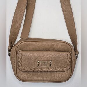 D. Marks London Taupe Crossbody Bag – Pebbled Faux Leather Mini Shoulder Purse